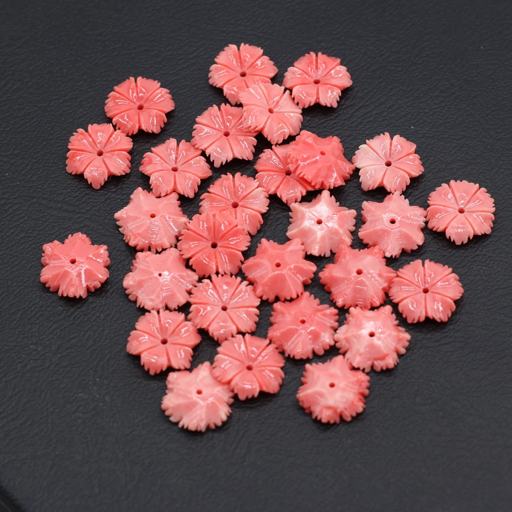 10Pcs Hot Selling Pink Coral Beads Carved Flower Loose Beads for Women Jewelry Making DIY Charm Earring Necklace Accessories