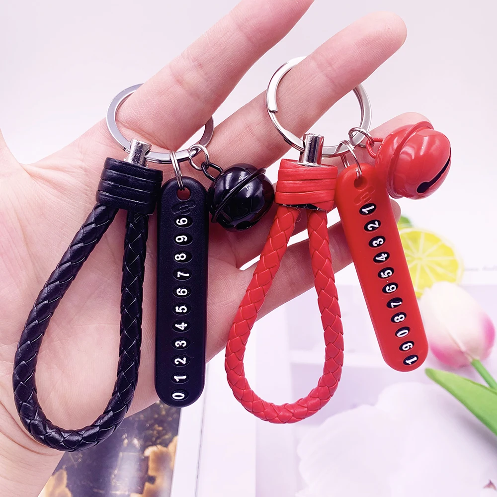 New Anti-lost Car Keychain Phone Number Card Keyring For Men Women Leather Bradied Trinket Car Key Holder Bag Pendant Jewelry