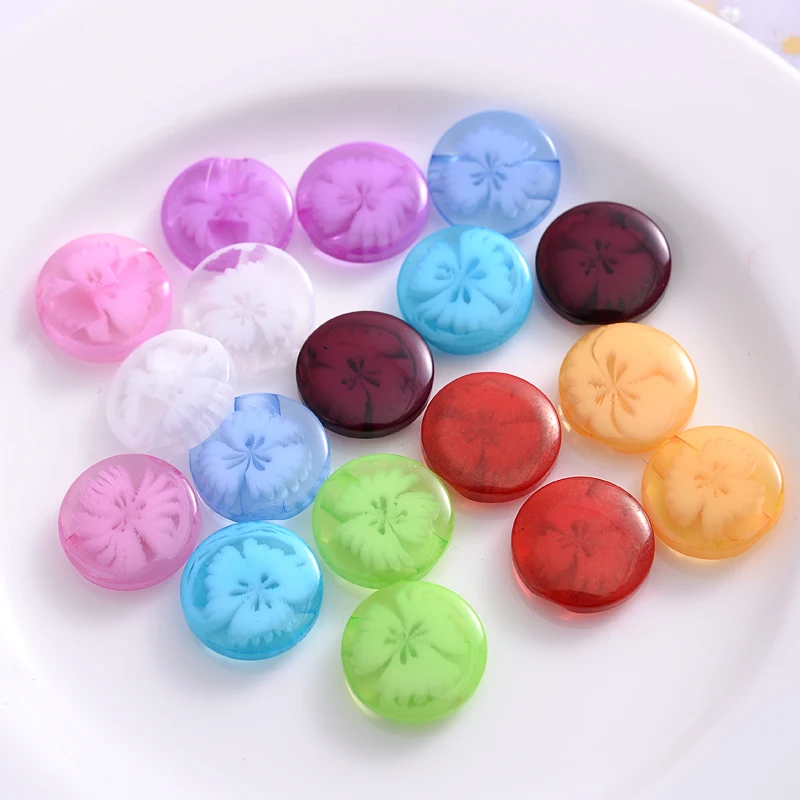 14# 9mm 50Pcs Transparent Flower Shape Resin Buttons Fashion 1 Holes Sewing Buttons Scrapbooking Garment DIY Apparel Accessories