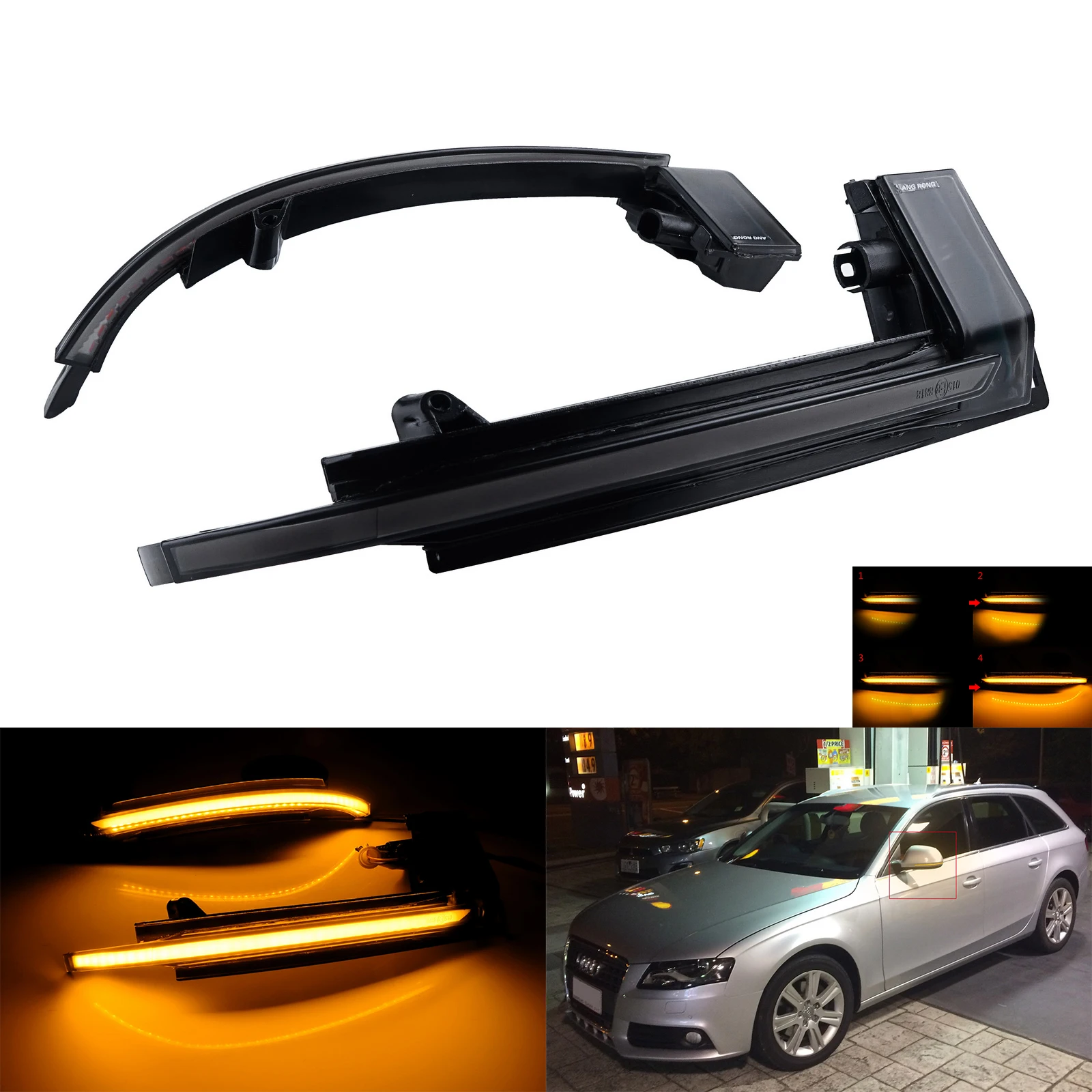 ANGRONG 2X Dynamic LED Wing Mirror Turn Signal Indicator Light Black Lens For Audi A3 A4 A5 A6 A8 Q3