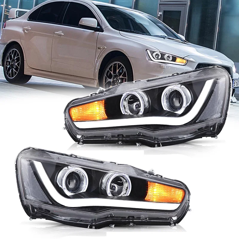 

2pc Car Headlight Assembly for Mitsubishi Lancer 2008-2017 Full LED Headlamp DRL Turn Signal light Plug and Play Play