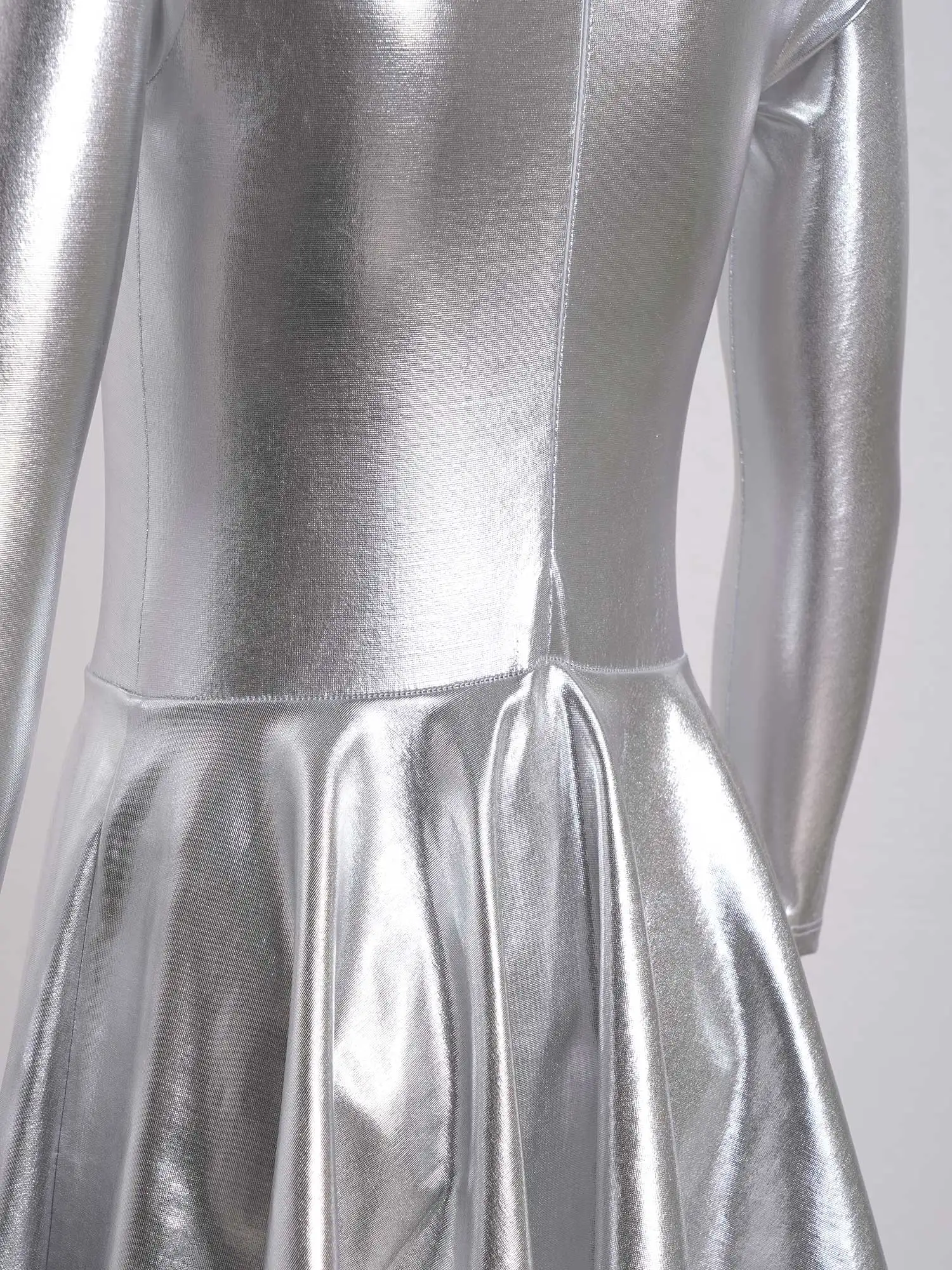 Kids Girls Shiny Metallic Long Sleeve Swing Dress Ballet Dance Ballroom Competition Jazz Hip Hop Stage Performance Costume