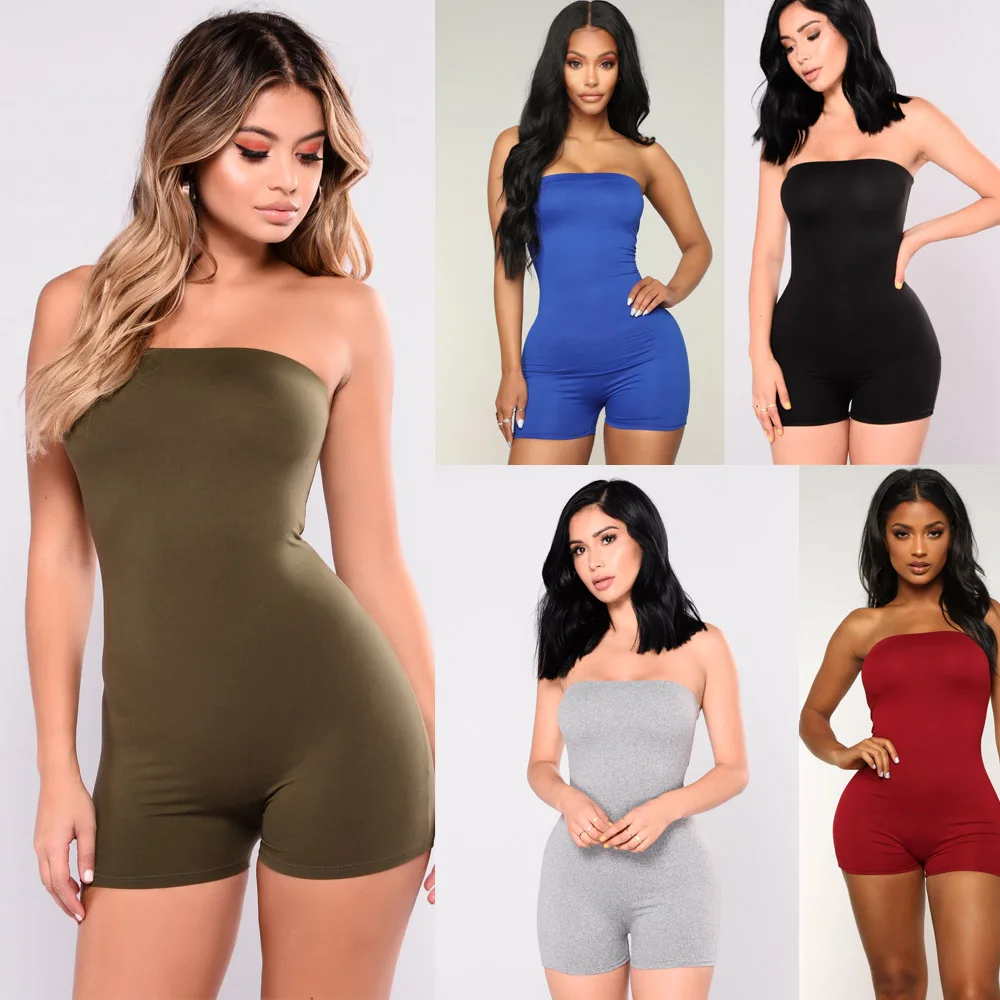 Female Sleeveless Stretch Jumpsuits Bodycon Trousers Off Shoulder Strapless Playsuit Tight Slim Fit Sexy Pants Holiday Jumpsuit