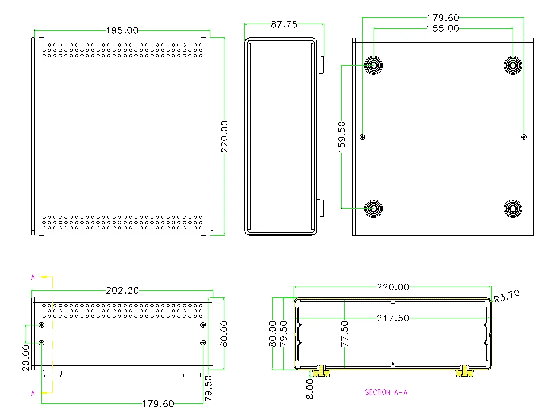 Diy Ijzer Elektrische Instrumenten Doos Ijzer Metalen Behuizingen Voor Elektronica Junction Box 220*195*80 Mm Behuizing Project control Box