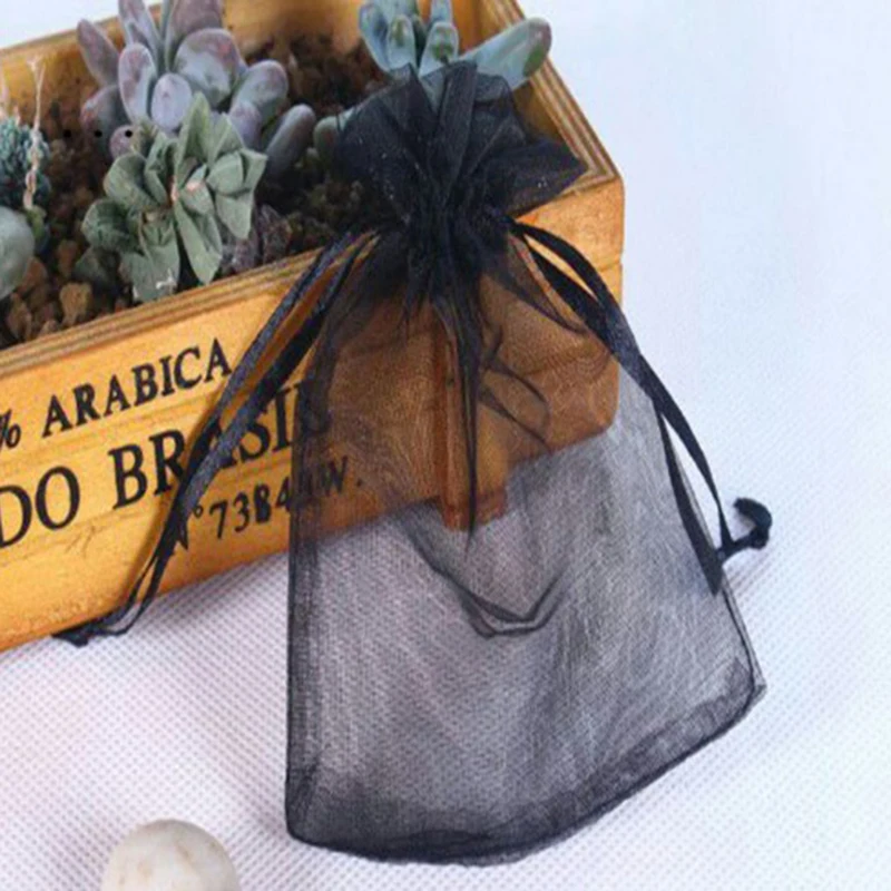 Bolsa de Organza para regalo de boda, embalaje de joyería con cordón de tul, 100 unidades por lote