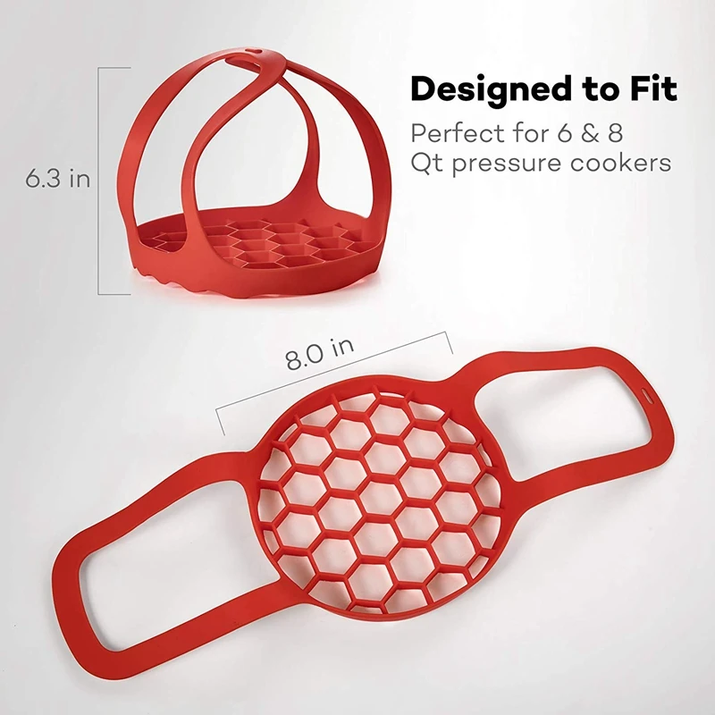 Accesorios de elevador de eslinga de silicona, compatibles con olla instantánea 6 Qt y 8 Qt, y otras cocinas a presión de marca, Rojo