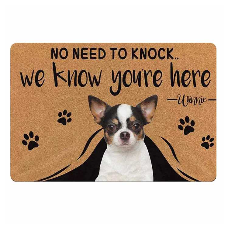 Funny Novelty No Need to Knock We Know You're Here Personalised Dogs Door Mat Custom Photo Text Dog Puppy Cat Doormat Rug Carpet