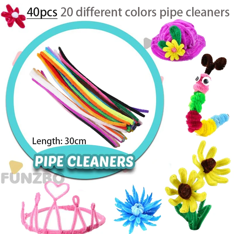 Kids Creative Art Crafts Supply Colorful Pipe Cleaner Plush Sticks Pompoms Feather Eyes Sticker Children DIY Craft Education Toy