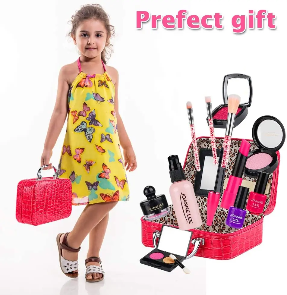 Pretend Makeup Kit toys for Girl,Cosmetic Pretend Play Beauty Make Up Set, Fake Eye Shadow Brushes Glitter Nail Polish(Not Real)