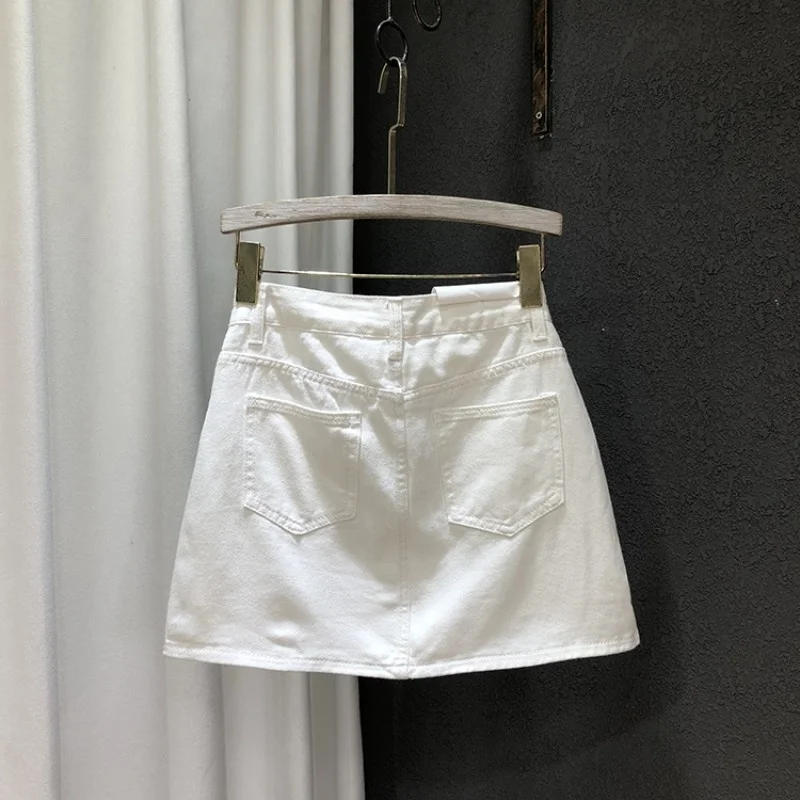 Denim Women Skirt 2022 Summer Solid Color Crystal White Blue Basic High Waist Short Skirt Female A Line Harajuku Casual Skirts