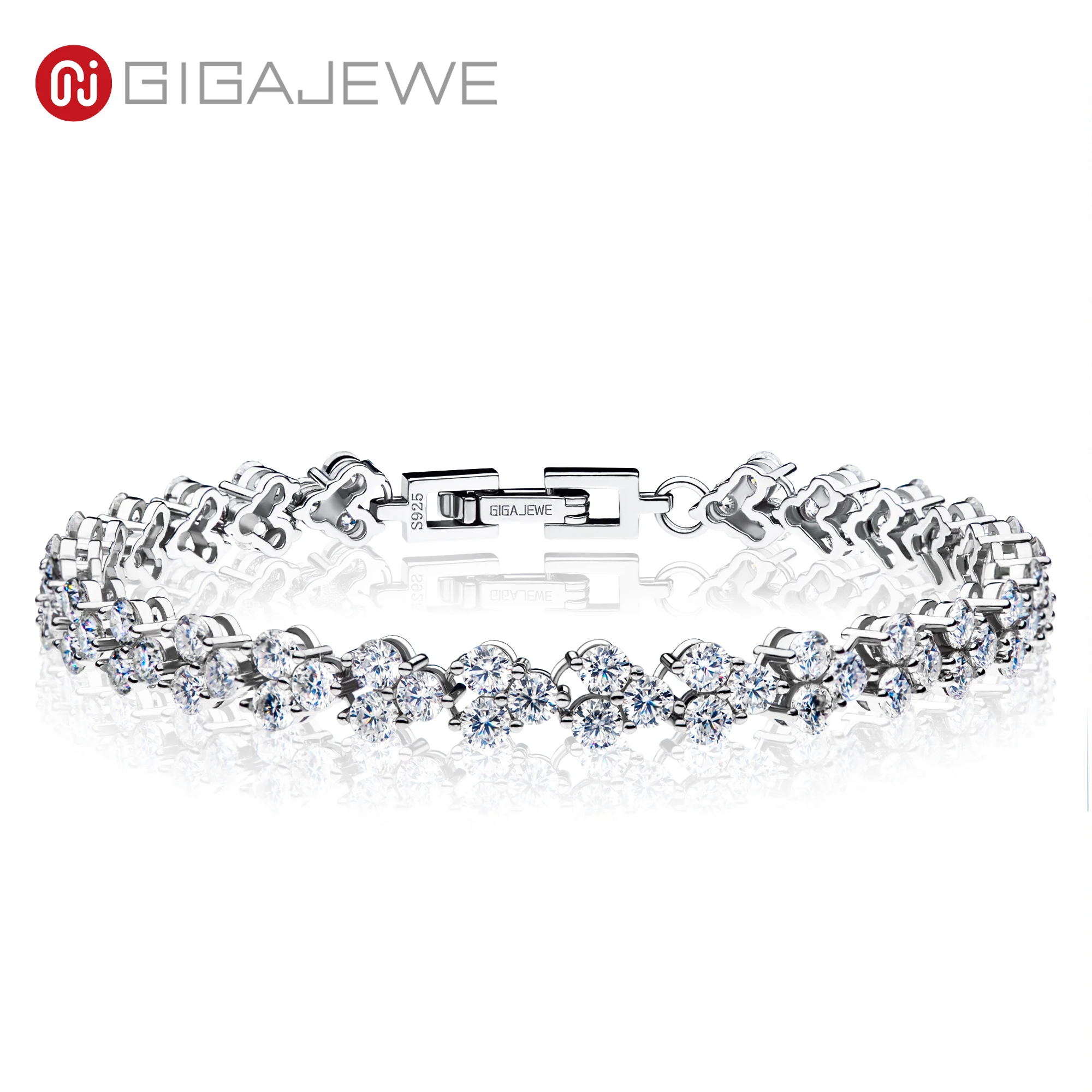 GIGAJEWE 6.1ct-8.3ct 3.0mm D Color  Round Cut White Gold Plated 925 Silver Moissanite Tennis Bracelet Woman Girlfriend Gift