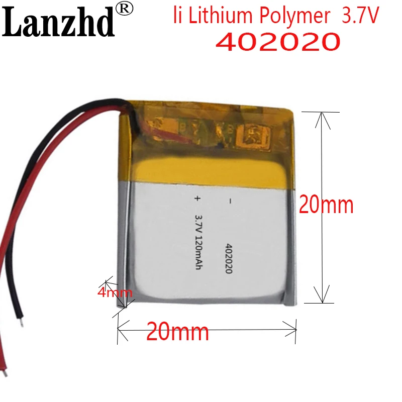 25pcs  3.7V 120 mAh Li Polymer lipo Battery cell 402020 For GPS camera smart watch DIY headphones bluetooth earphone speake