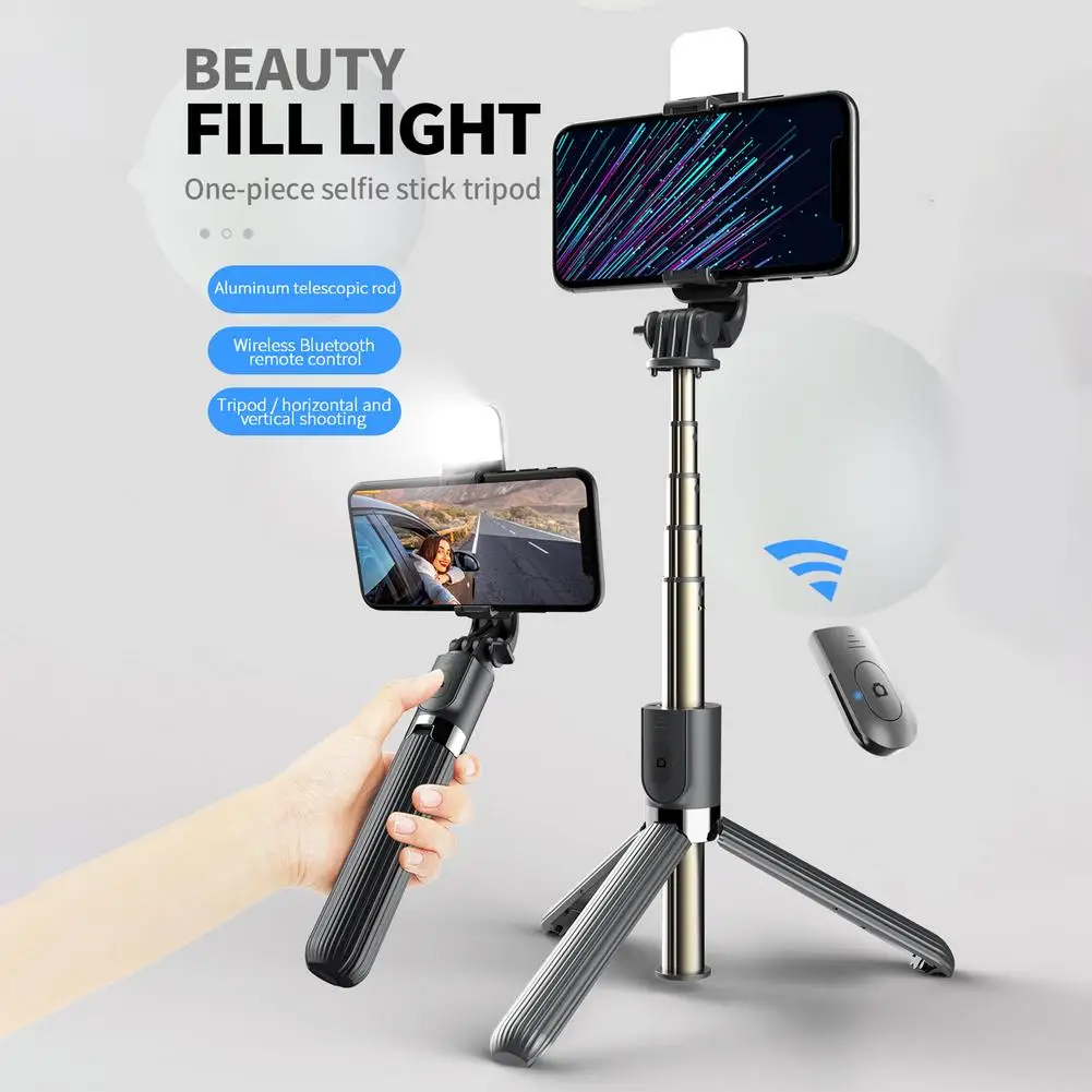 Extendable Wireless Bluetooth Selfie Stick Tripod Foldable Remote Phone Holder 360 Rotation Fill Light Bracket For Smartphone