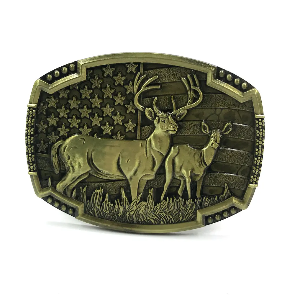 Western cowboy zinc alloy river rock natural pair deer buckle