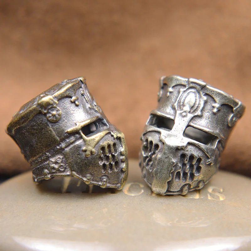 Brass Crusader Samurai Helmet Knife Beads Lanyard Pendants DIY Paracord Rope Beads Accessories Retro Guard Mask EDC Tool Charms