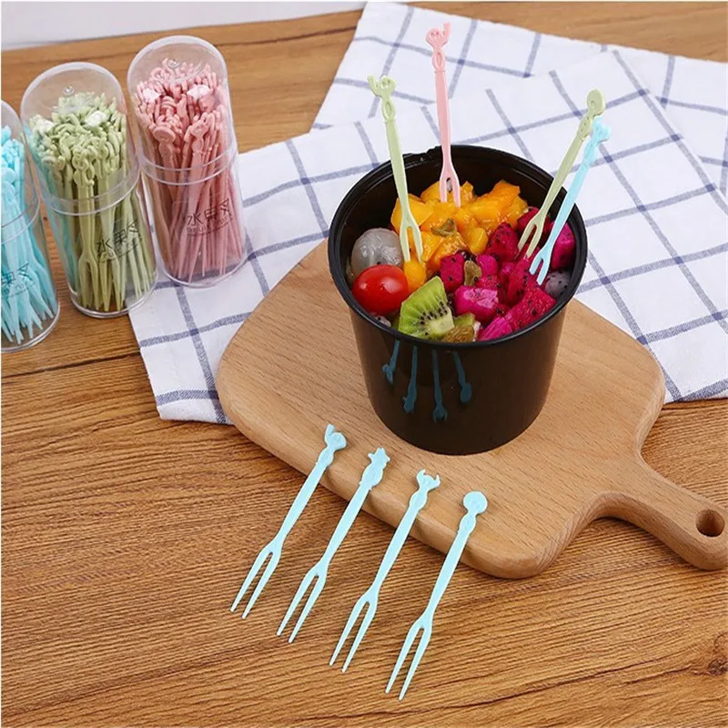 50PCS Disposable Disposable Party Plastic Fruit Cake Dessert ForkCocktail Handmade Toothpicks Picnic Party Supplies Decoration