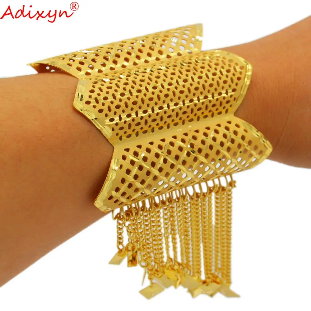 Adixyn Luxury India Bangles for Women Jewelry 24k Gold Color Big Size Cuff Bracelet African Ethiopian Party Gifts N12118