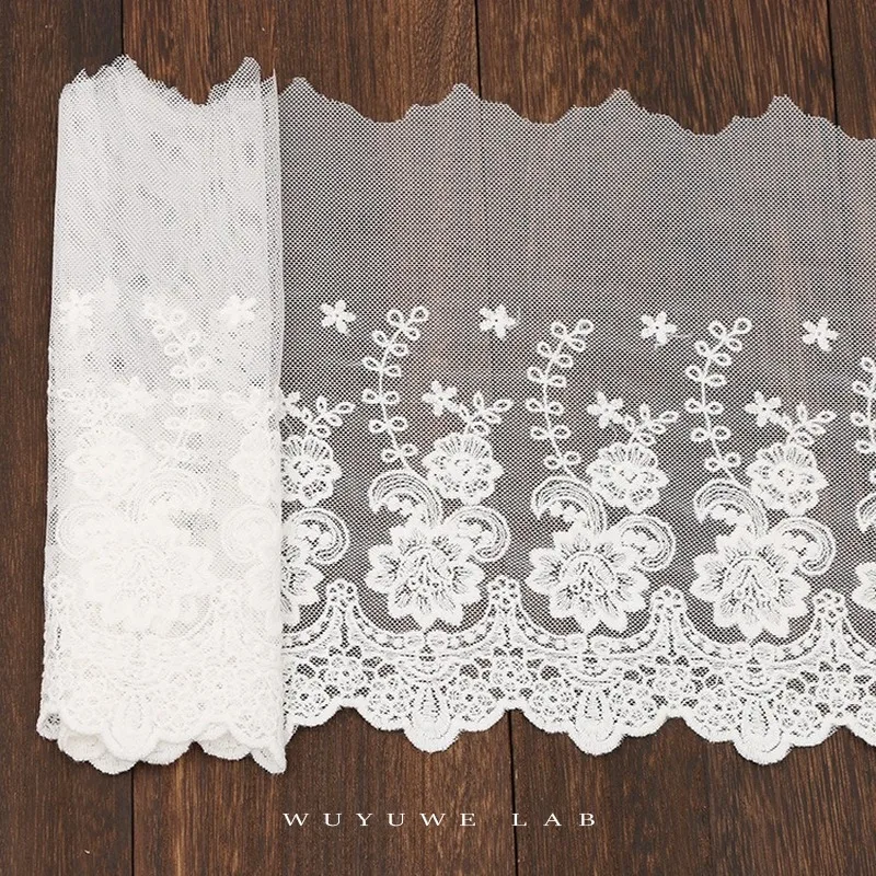 1yard White soft Lace Trim Handmade DIY Doll Clothing Accessories Sewing Wedding Floral Embroidery Lace Fabrics Curtains 23CM