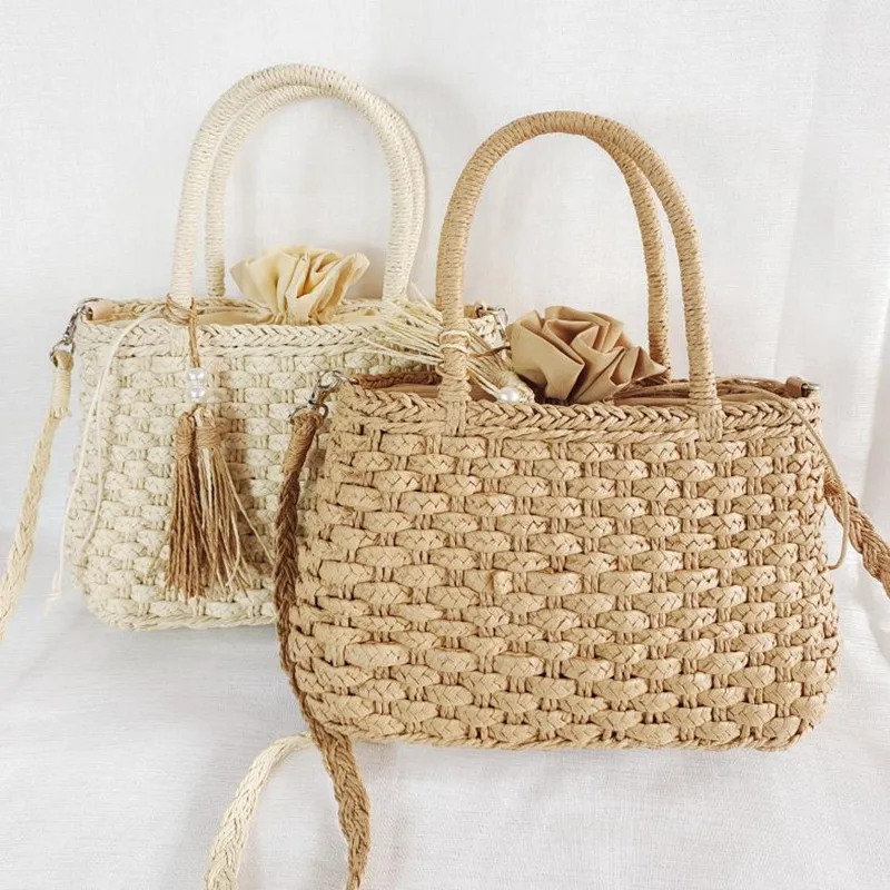 Fashion Tassel Straw Bags Rattan Weave Women Handbags Designer Luxury Handmade Paper Shoulder Crossbody Summer Beach Bags 2021