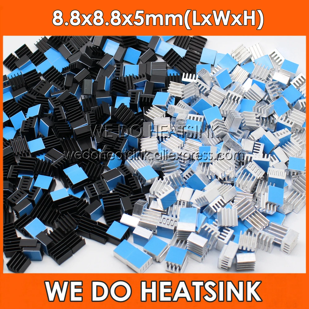 Wholesale 8.8x8.8x5mm Silver / Black / Blue Anodized Aluminum Mini Heatsinks IC Heatsink With Thermal Ahesive Tape Applied