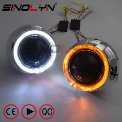 Sinolyn 3.0 Inch Bi Xenon Lenses For Headlight H7 H4 Angel Eyes Turn Signal H1 HID Projector Car Lights Car Accessories Tuning