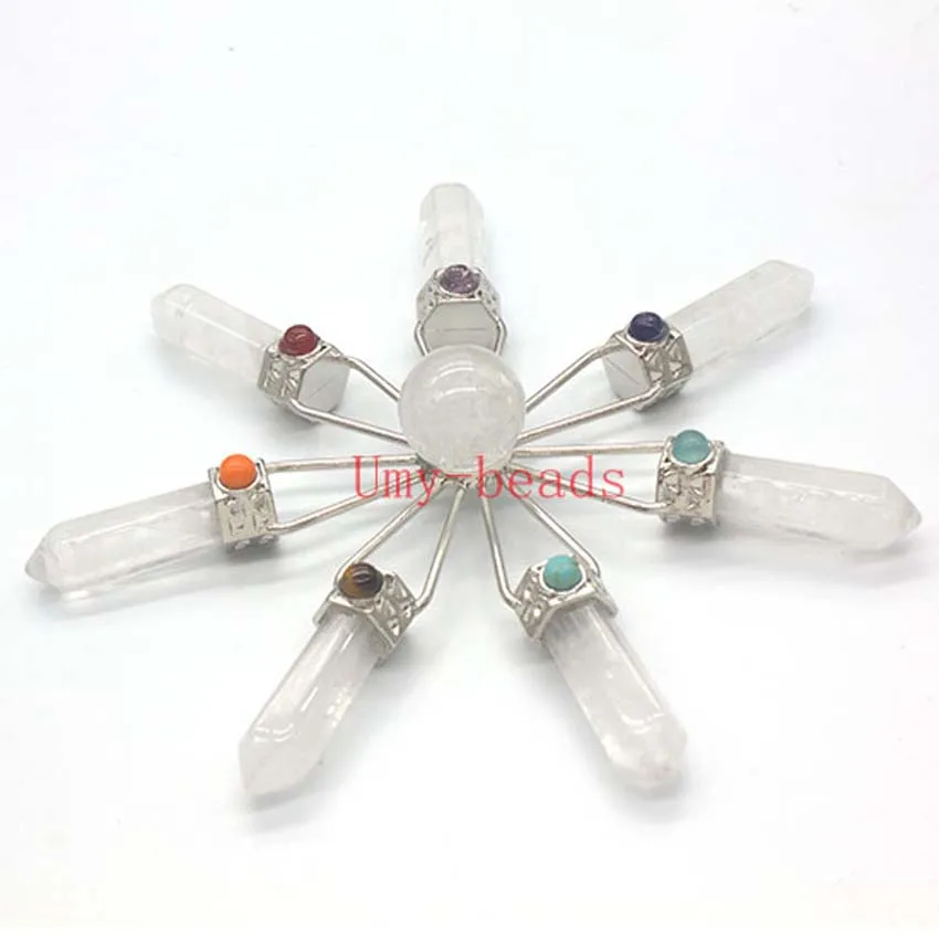 KFT Natural Stone Pyramid 7 Chakra Points Energy Generator Reiki Chakra Healing Crystal Stone Transmitter Jewelry