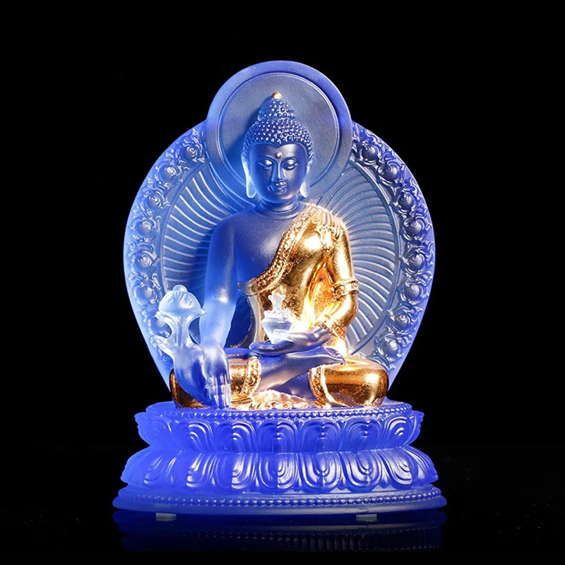 Bouddha de Protection Spirituelle Efficace pour la Famille, Sept Gestes Différents, Glaçure Colorée Intense, 7 Couleurs