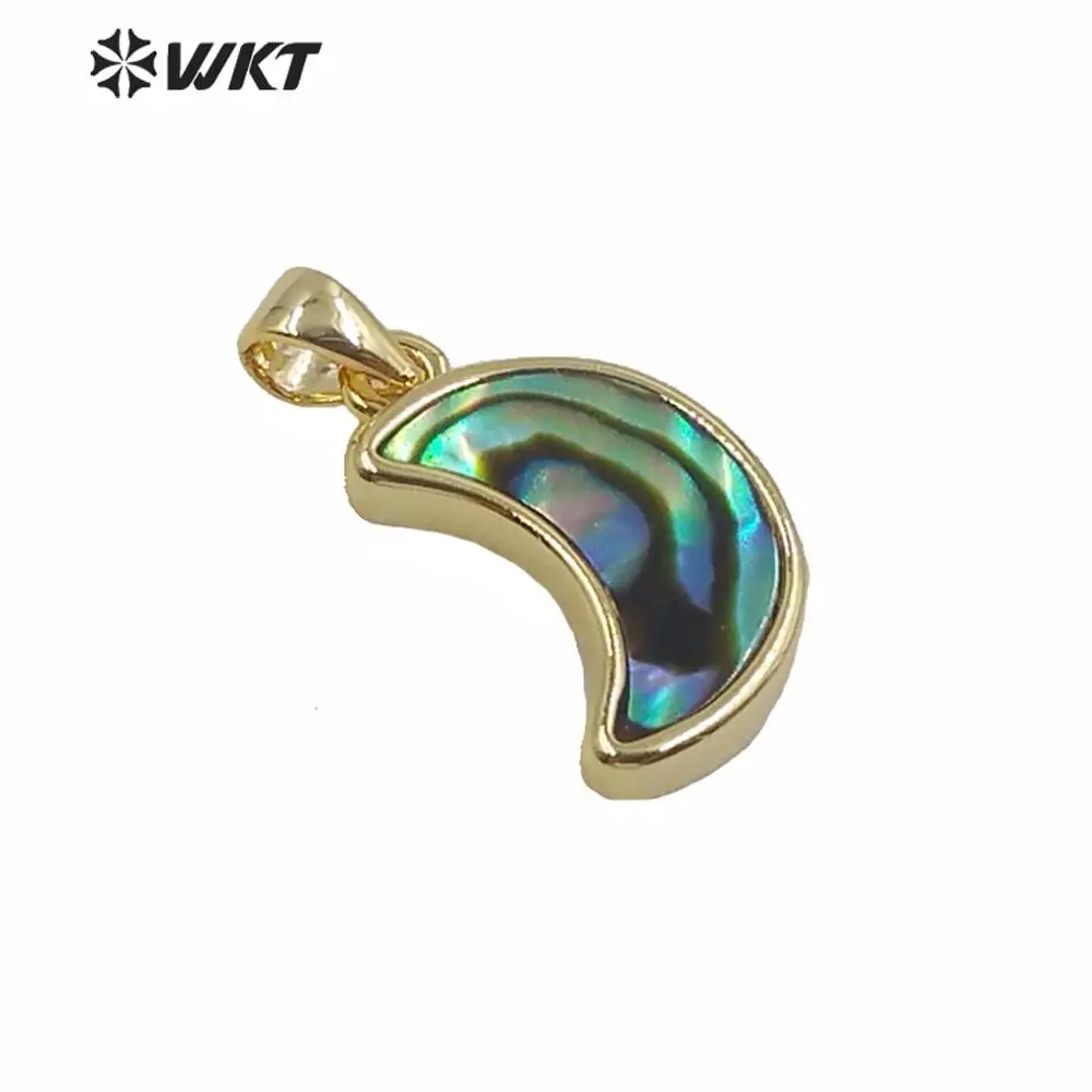 

WT-JP215 Wholesale Hot Tiny Gold Bezel Crescent Moon Pendants Natural Shell Made Setting Charming DIY Accessories