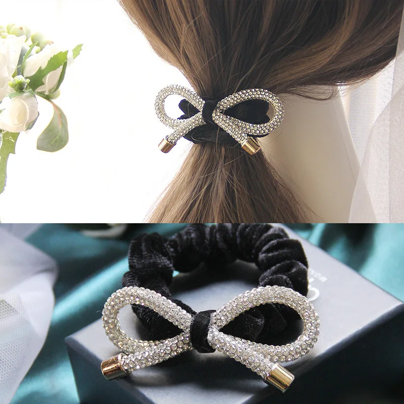 2021 Korean Elegant Rhinestone Flower Scrunchies Women Girls Elastic Hair Rubber Bands Accessories Tie Hair Ring Rope Headwear