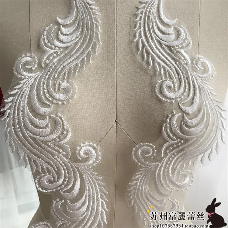 11.5cm * 46.5cm New Lace Flat Embroidery Phoenix Tail Flower Bridal Wedding Patch Accessories DIY