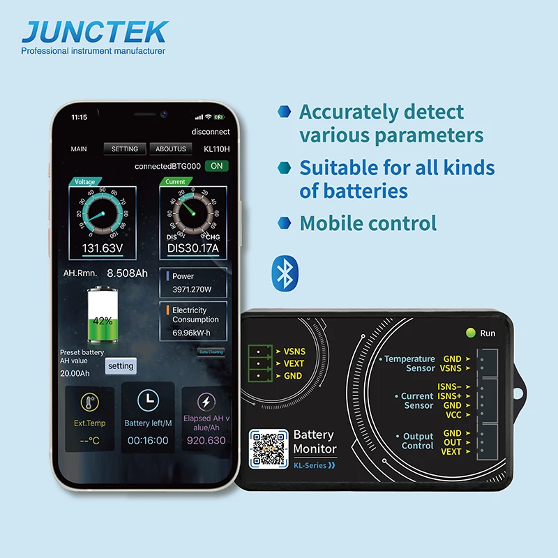 KL110F 0~100A Coulomb Counter Lithium Battery Battery Car Battery Lithium Iron Phosphate Capacity Tester BT APP Monitor