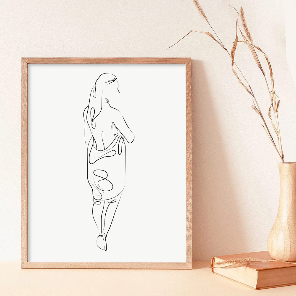 Nordic Bathroom Figure Line Nude Woman Naked Man Body Wall Canvas Paintings Drawing Posters and Prints Decoration for Livingroom