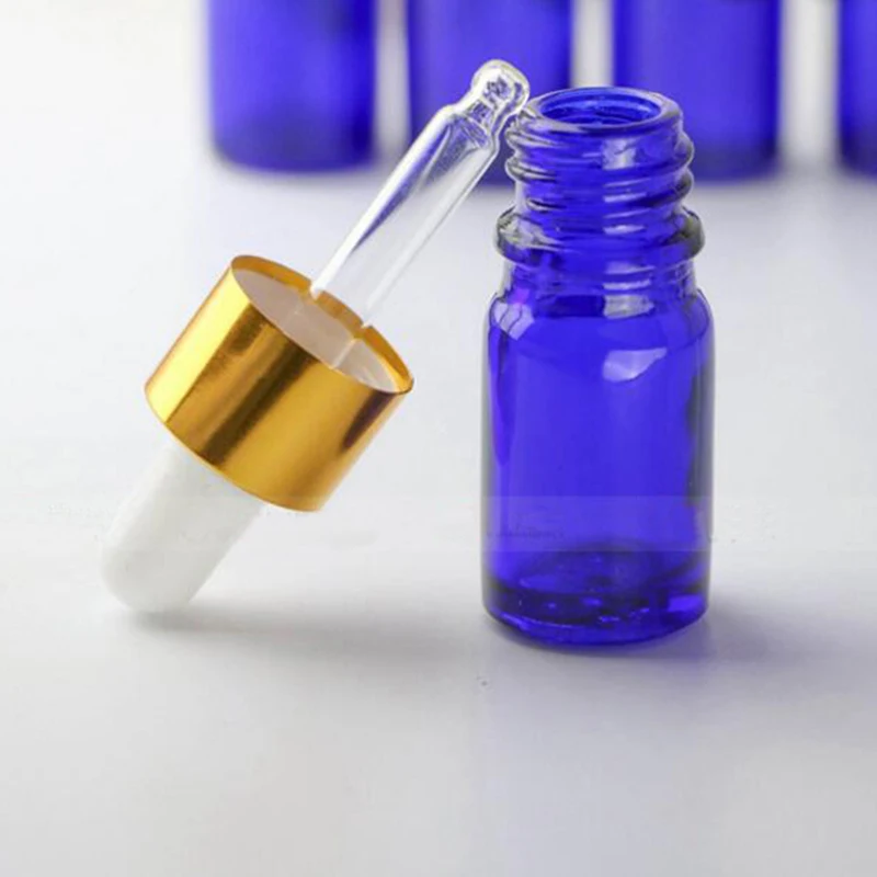 Hot Sale 5ml Cobalt Blue Dropper Glass Bottles Mini Essential Oil Glass Bottle With Gold Black Screw Cap 960pcs/carton