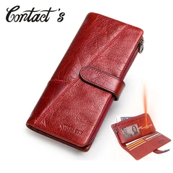 Contact's 100% Genuine Leather Wallet Women Long Coin Purse Hasp Design Clutch Bags Free Engraving Card Holder Wallets Cartera