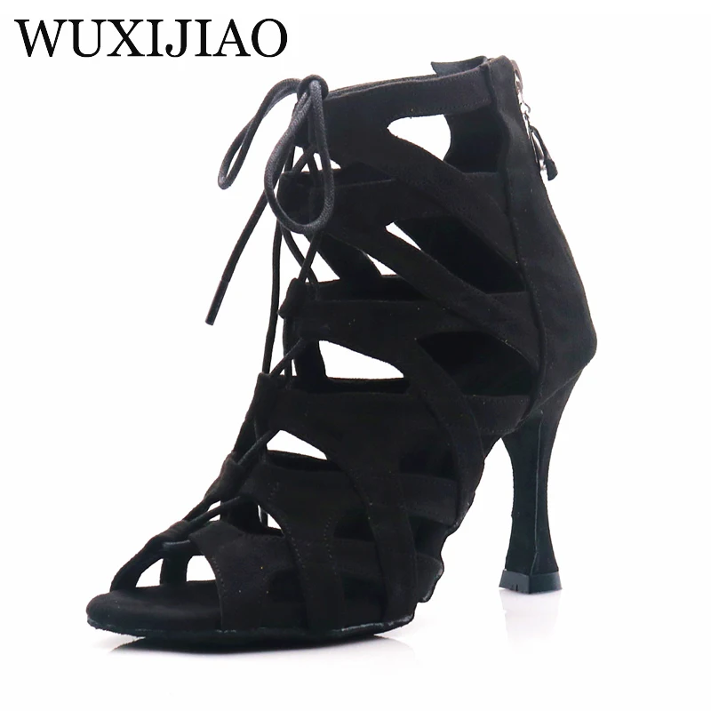 WUXIJIAO brand fashion ballroom dance Latin tango shoes ladies soft bottom high heels women bandage Latin dance shoes 9CM