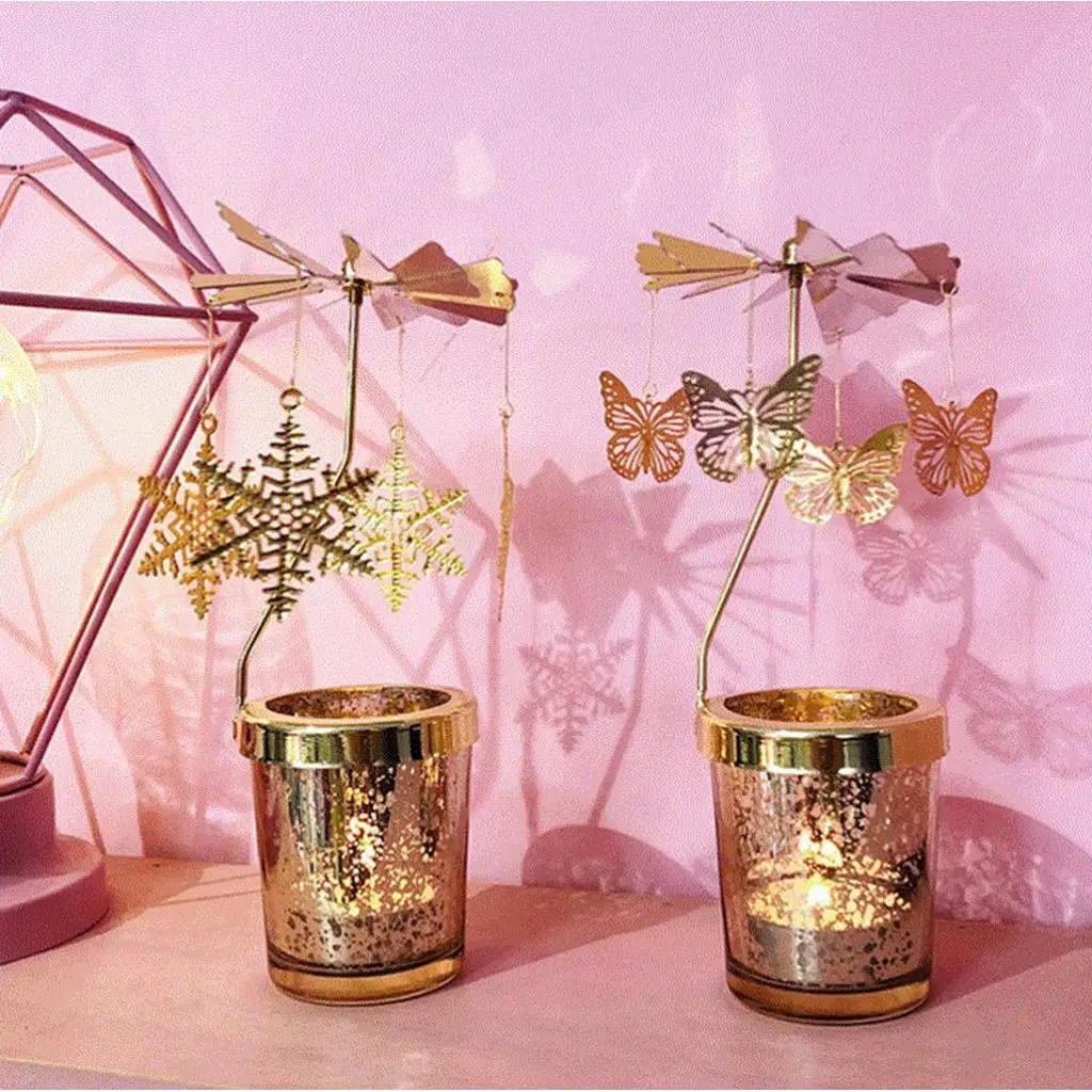 Auto Spining Tea Light Candle Holder Windmill Candlestick for Wedding Christmas Party Festival Decoration Home Bar Ornament