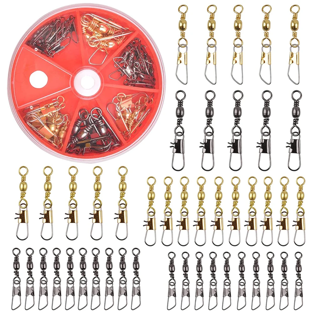 45Pcs Fishing Swivels Set with Safety Snap Fishing Barrel Swivel Connector Interlock Snaps Quick Fishing Lures Fishing Tackle