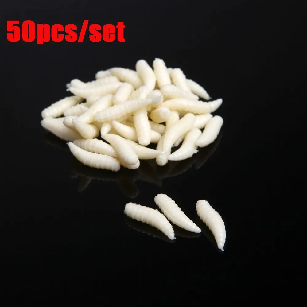 50Pcs Lifelike Silicon Practical Road Asia Bait Maggots Shape Tackle Worm Fishing Bait Bionics Soft Lures