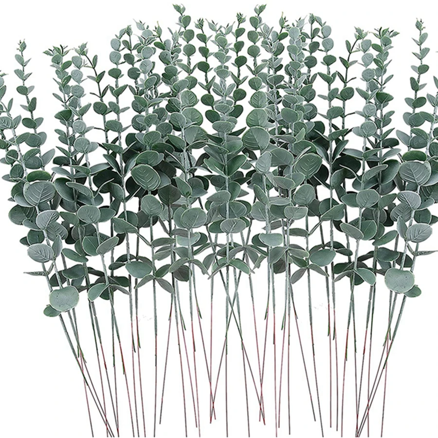 8Pcs Artificial Eucalyptus Leave Greenery Stems with Frost Home Wedding Party Decoration Outdoor Flower Wall Wreath Accessories