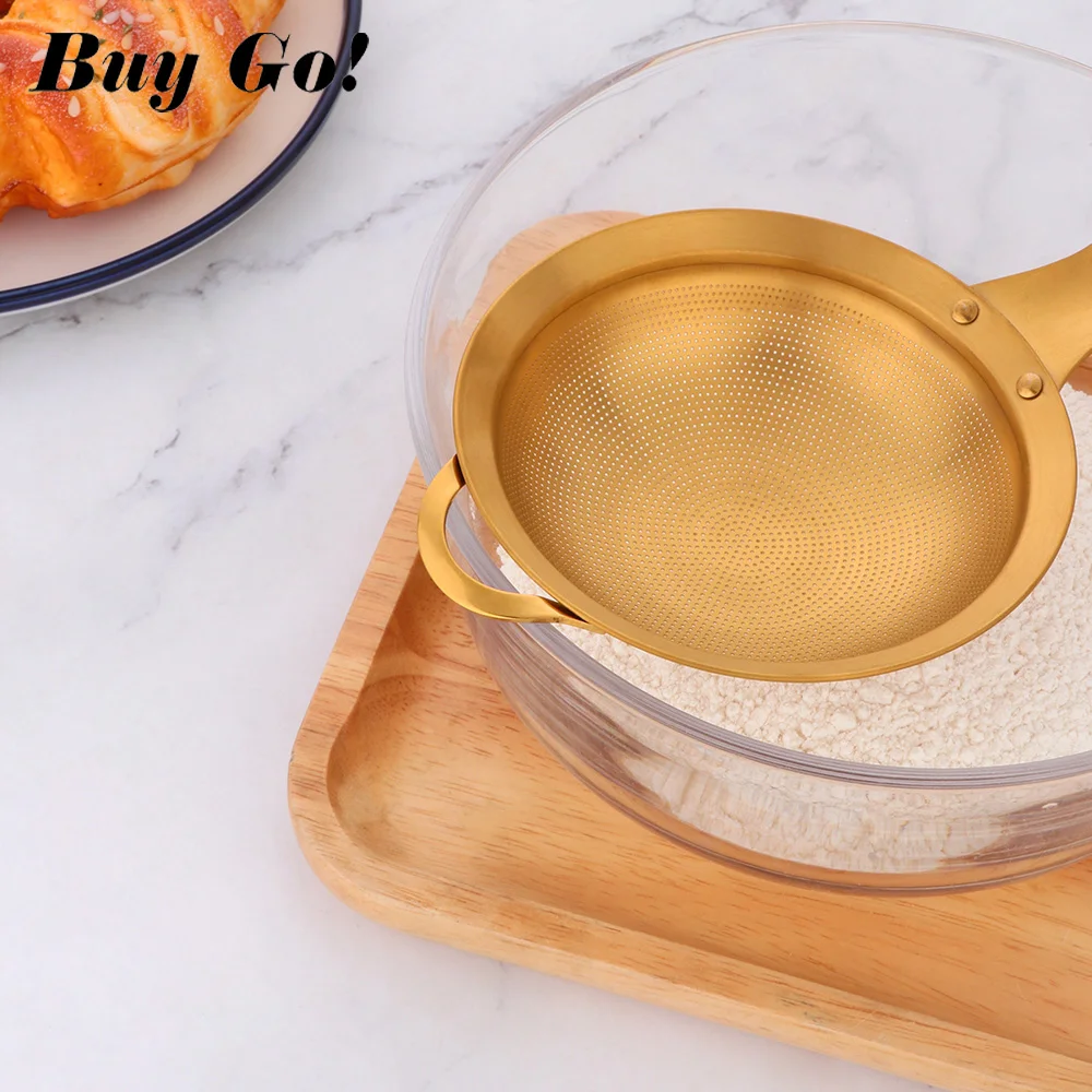 1PC Stainless Steel Screen Mesh Strainer With Handle Gold Flour Sieve Cooking Oil Colander Kitchen Accessories сито для муки