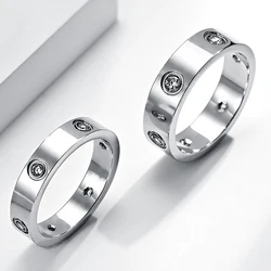 Stainless Steel Ring Gold/Silver Color Romantic CZ Zircon Couple Ring for Women Men Luxury Fashion Engagement Wedding Ring