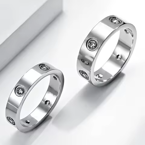 Stainless Steel Ring Gold/Silver Color Romantic CZ Zircon Couple Ring for Women Men Luxury Fashion Engagement Wedding Ring