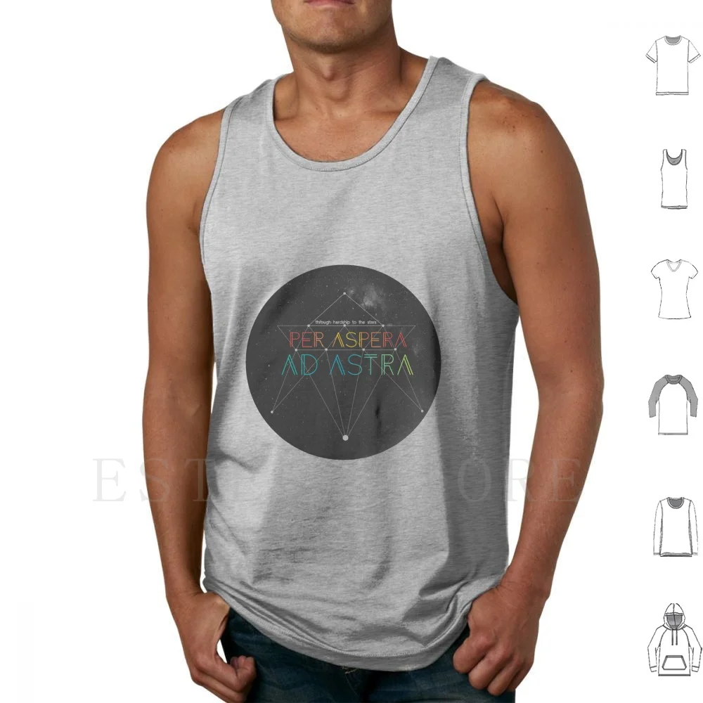 Per Aspera Ad Astra Tank Tops Vest Per Aspera Ad Astra Stars Star Universe Typography Letter Moon Night Sky Black Plain