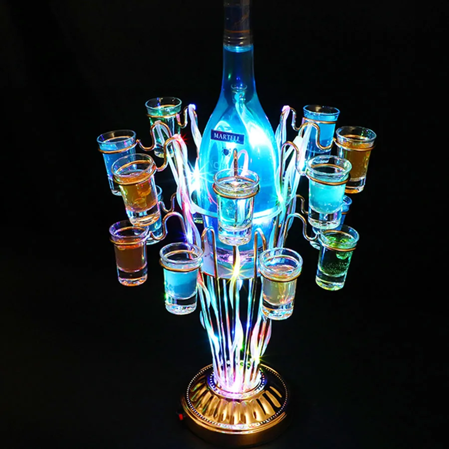 Rechargeable LED Tree Flower Wine Glass Holder Cocktail Cup Holder Stand VIP Service Shot Glass Rack NightClub Party Decor