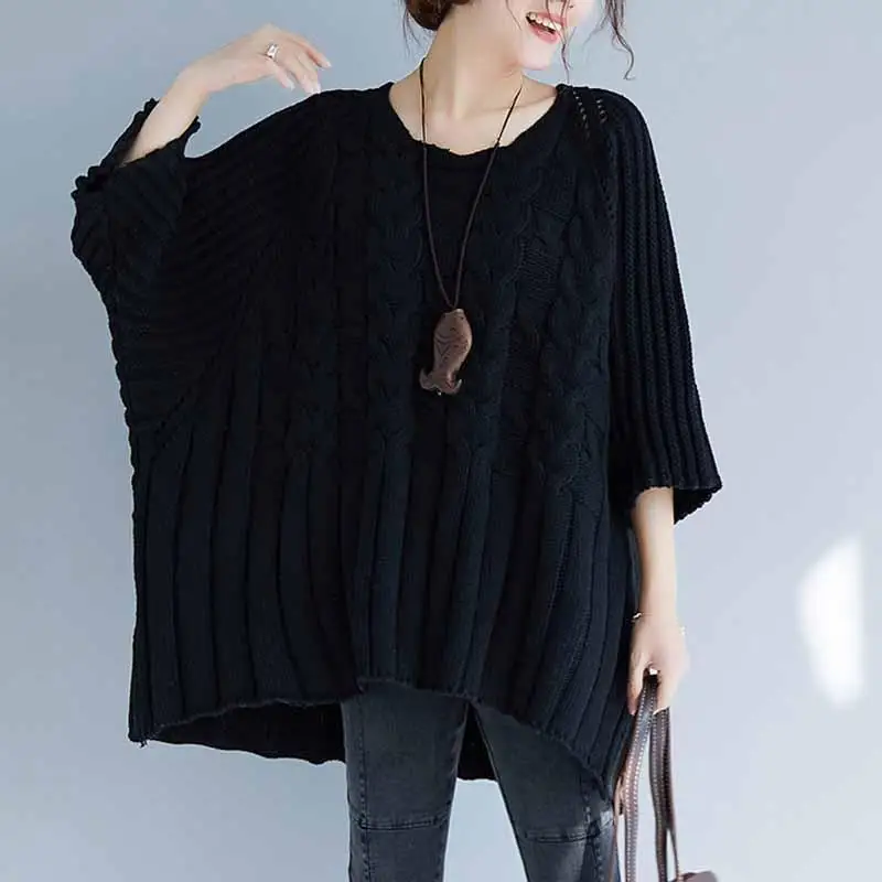 Sweter z dzianiny typu „ Oversized Batwing ”2023 jesienno-zimowa odzież dla kobiet nowy sweter Oversized luźny sweter w stylu Vintage