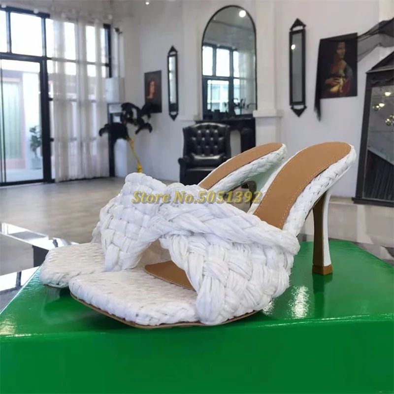 2024 Spring Brand slippers Pink Braid Fold High Heels Mules Shoes Flip Flops High Heel Party Sandals for women wedding Heels