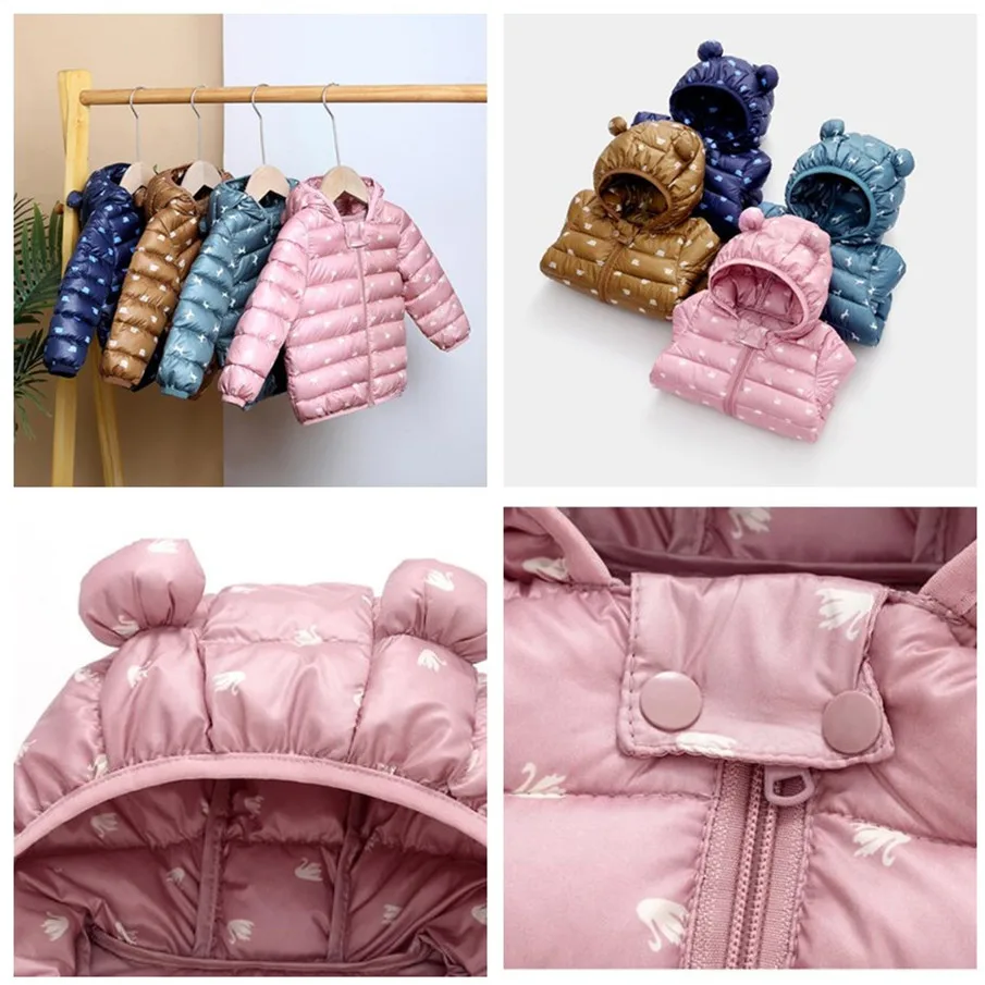 Cute Baby Girls Jacket Kids Boys Light Down Coats With Ear Hoodie Spring Girl Clothes Infant Children\'s Clothing For Boys Coat