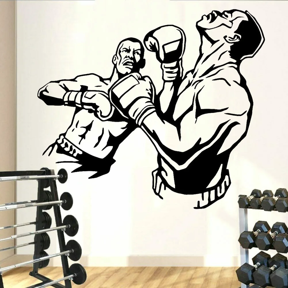 Calcomanía de pared de boxeo de lucha, calcomanía de vinilo deportivo Knockout Sparring MMA, calcomanía de pared Interior de salón, decoración del hogar para gimnasio Y810