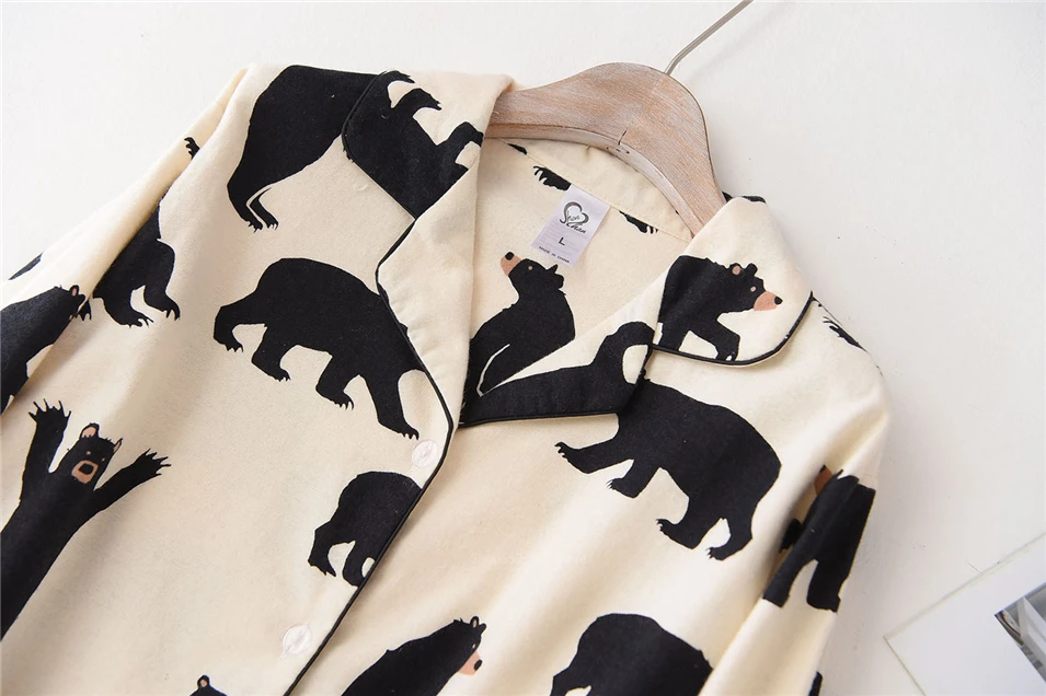 2023 Cute White Bear 100% Brushed Cotton Women Pajama Sets Spring Casual Fashion Animal Sleepwear Homewear Sexy Pijamas Mujer