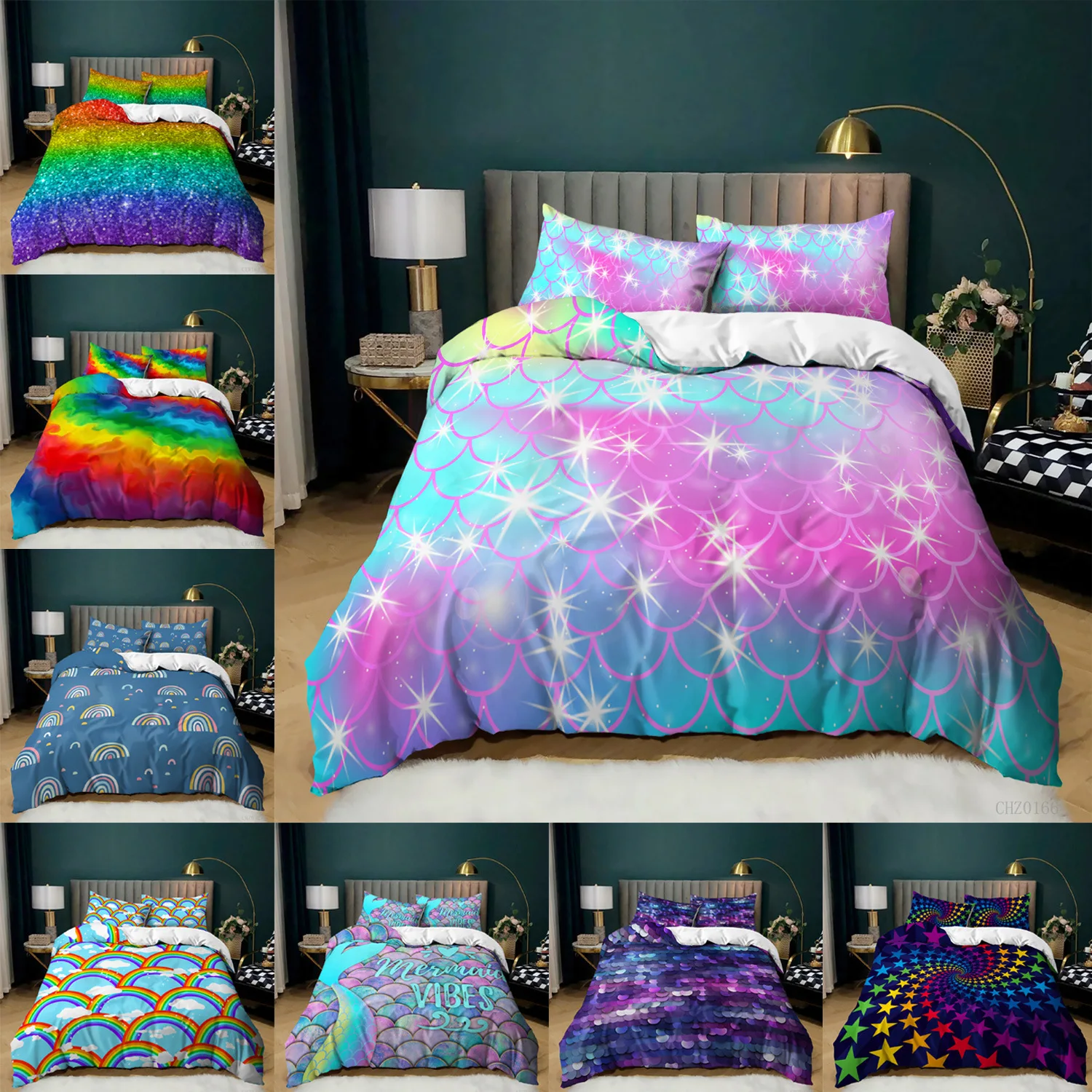 

3D Modern Pattern Bedding Set Duvet Cover Set Pastel Rainbow Printed Comforter Cover 3 Pieces Bed Sets with 2 Pillow Cases (Twin